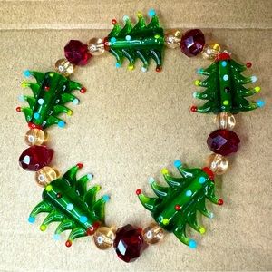 Handmade Lamp work Glass Tree & Crystal Bracelet